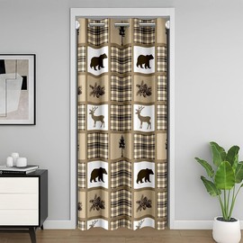 Bear Door Curtain for Doorway Privacy 34"x80" Bufflo Check Plaid Closet Door Cover Curtain Farmhouse Cabin Rustic 30%-50% Insulated Thermal Curtain Nature Wildlife Deer Room Divider Curtain Cover