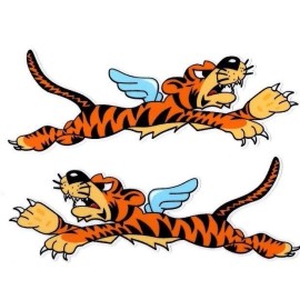Flying Winged Tiger Stickers | Pair | 6" long | WWII Military Airplane Nose Art