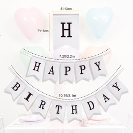 G2PLUS HAPPY BIRTHDAY Burlap Bunting Banner, Pre-strung Hessian Birthday Bunting Banner, Reusable Triangle Burlap Birthday Banner, White Birthday Banner with Black Letters for Birthday Party