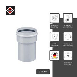 INEFA Transition piece roof gully to downpipe DN100 / 100 mm, grey, for plastic gutters, gutter accessories, easy plug-in installation