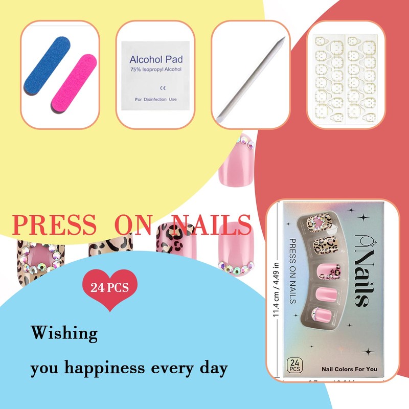 Valentines Press on Nails Short Square 3D Fake Nails with