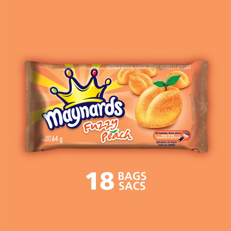 Maynards Fuzzy Peach Candy, 64g (Pack of 18) (Imported from