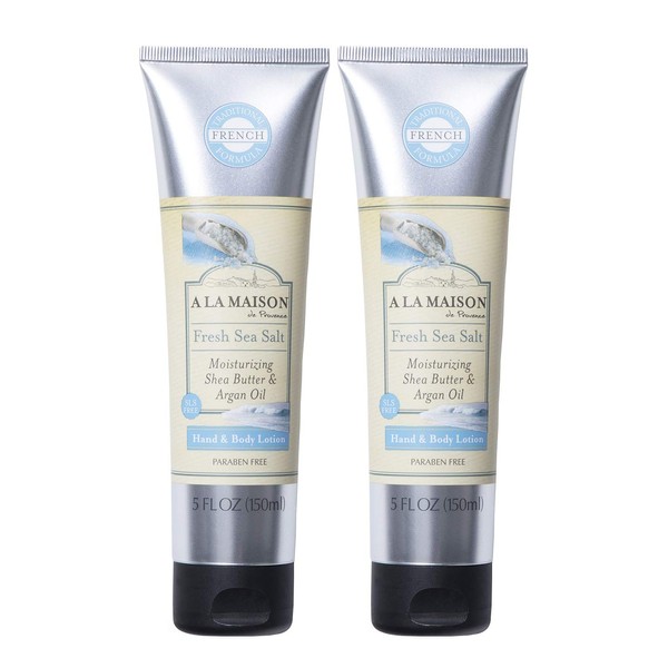 A LA MAISON Moisturizing Lotion, Fresh Sea Salt - Uses: Hand and Body, Argan Oil, Pure Shea Butter, Essential Oils, Plant Based, Cruelty-Free, SLS and Paraben Free (5 Oz, 2 Pack)