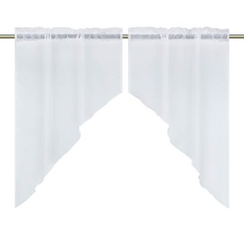 HeichkelL Voile Net Curtain, 2-Piece Small Window Curtain with Drawstring, Bow, Short Blinds, Kitchen Curtains, Lightweight Quality, White, W x H 120 x 125 cm (Each Piece)