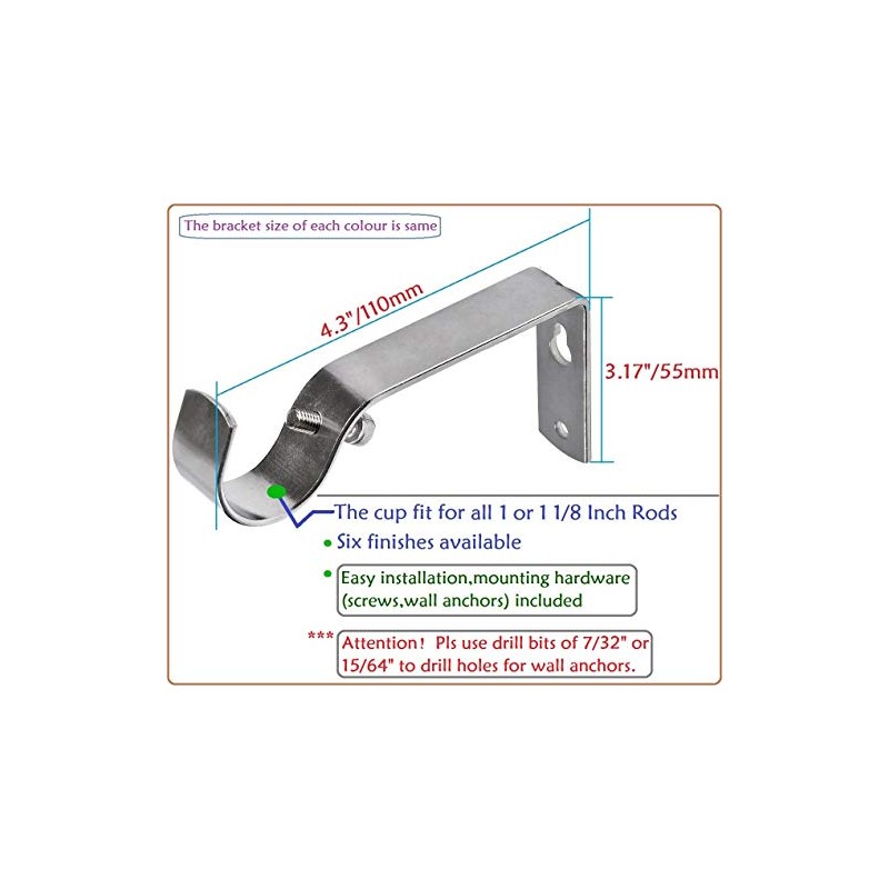 Fix Curtain Rod Bracket Set of 4 for 1 Or