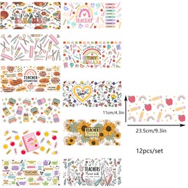 12 pegatinas para el día de los maestros, girasoles UV DTF transferencias para tazas de vidrio de 16 onzas, lápices de manzana, envolturas uvdtf para manualidades, manualidades, decoración de lápices