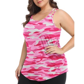 Women's Plus Size Workout Tank Tops Racerback Loose Fit Sport Athletic Tops Yoga Running Shirts Pink camo 3XL