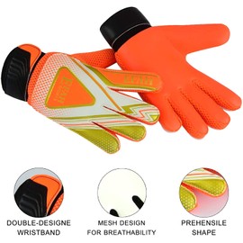 EFAH SPORTS Football Goalkeeper Gloves For Boys kids children adult Soccer Goalie Gloves with Super Grip Palms (Orange, Size 4 suitable for 6 to 9 years old, Ambidextrous)