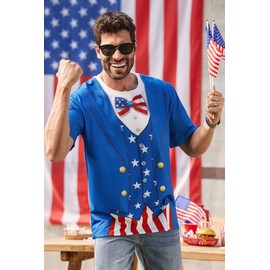 Man USA Sam Tuxedo T-Shirt Inappropriate July Fourth USA Uncle Graphic Tee Shirt Novelty American Vacation Shirt L