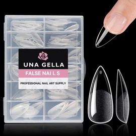 UNA GELLA UNA GELLA Medium Stiletto Nail Tips Full Cover 216Pcs Stiletto Press On Nails Pre etched Stiletto Soft Gel x Nails Clear Fake False Nails For Nail Extensions Home Nail Art Salon 12 Sizes