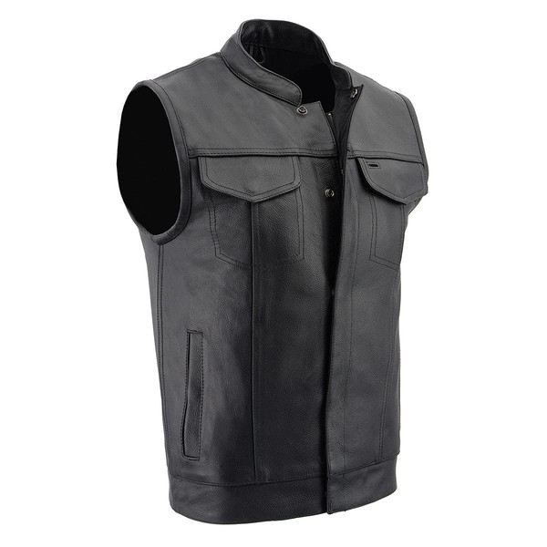 Milwaukee Leather LKM3713 Men's Black Leather Club Style Motorcycle Rider Vest W/Dual Closure Zipper and Snaps - 4X-Large