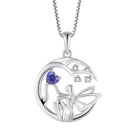 Blaniy Guardian Angel Necklace for Women 925 Sterling Silver Tree of Life Fairy Necklace December Birthstone Pendant Tanzanite Jewelry Gifts for Women