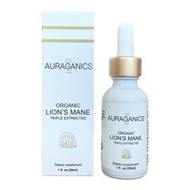Auraganics Organic Triple Extracted Lion's Mane Mushroom Fruiting Body Tincture | USA Grown and Certified Organic | Use for Focus, Memory and Mental Clarity | 1 Month Supply | Cinnamon Flavor