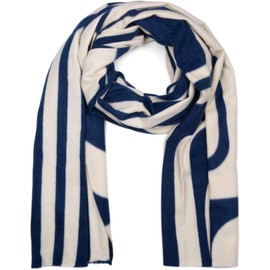 styleBREAKER Women's Scarf with Curved Line Pattern - Soft and Stylish Long Scarf 01017162, Cream-dark blue