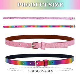TUONYIS 4 Pack Thin Belt for Girls Girls Belts Adjustable Belts Girl's Glitter Belt PU Leather Belt Cute Shiny Belt Kids Skinny Belt for Boys Girls Ladies Belt Waist Belt for Kids Dress (Color, pink)