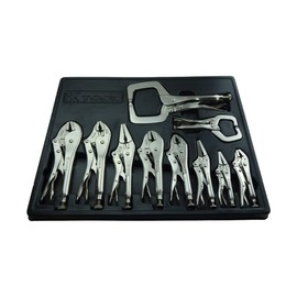 K Tool International 58730 Automotive Vice Grip Locking Straight, Curved Jaw, Needle Nose Plier Set for Garages, Repair Shops, and DIY, Heat Treated Nickel Plated Steel, Organizing Tray, 10 Piece