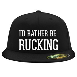 I'd Rather Be Rucking - Embroidered Adjustable Fit Structured Flat Bill Fitted Hat | Trendy Baseball Cap for Men and Women | Modern Cap in Snapback Closure | Black | Large/X-Large