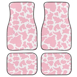 Suobstales Pink Cow Print Auto Floor Mat Full Cover Set, Printed Car Floor Mat Carpet Rubber Car Floor Mats for Comfortable