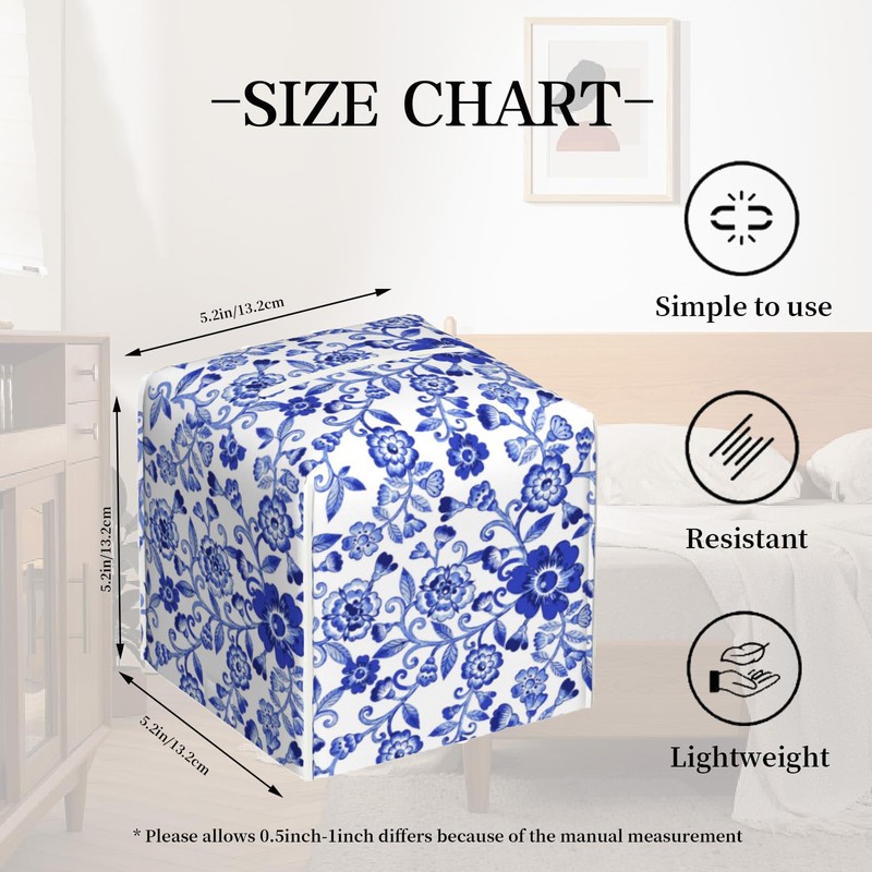 Tissue Box Cover,Blue and White Porcelain Flowers Pu Leather Square