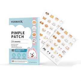 Venrock - Parche de espinillas, 48 parches hidrocoloides con aceite de árbol de té, 24 formas de animales lindas, tratamiento de acné con ácido salicílico