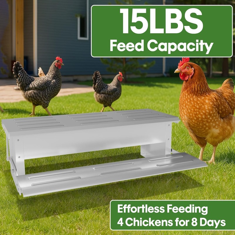 Stainless Steel Automatic Chicken Feeder, Treadle Chicken Feeder with Weatherproof