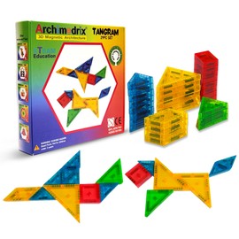 Archimedrix - Tangram Magnetic Tiles Building Blocks, Lightweight Magnetic Building Blocks, Phthalate and Lead-Free Magnet Blocks, Durable Pattern Blocks, 29 Pieces