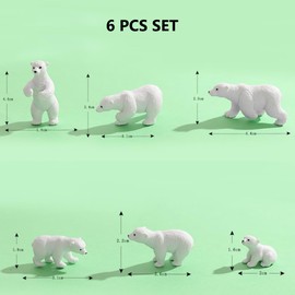 FOLANDO Polar Bear Figure Set, 6 Pcs Mini Polar bear Figurines Ornaments Polar bear family Statue Garten Decoration Ocean Animal Figures Sculpture Micro Landscape Desk Office Car Decor (6 polar bears)