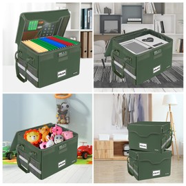 DocSafe Fireproof Document Box with Lock,File Storage Organizer with Mesh Pockets＆Lid,Collapsible Portable File Box Home Office Safe Filing Cabinet with Handle for Hanging Letter/Legal Folder,Green