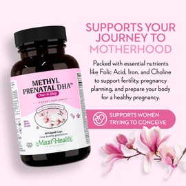 Maxi Health - Methyl Prenatal DHA Prenatal Vitamins Women - Doctor Formulated, Kosher, Gluten Free Prenatal Multivitamin with 25 Nutrients Including DHA, Folic Acid & More, 60 Liquid Caps