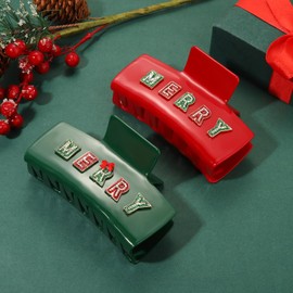 Pinzas para el pelo navideñas para mujer, con luces navideñas rojas y verdes, con forma de árbol, con diamantes de imitación, pinzas para el pelo con la frase MERRY HOHOHO HOLLY, accesorios