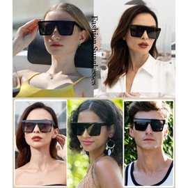 Dollger Square Oversized Sunglasses for Women Men Fashion Flat Top Big Black Frame Shades blue