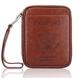 ACdream Leather RFID Blocking Wallet Case Bag for Family Travel Passport Holder, Brown