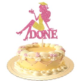 1 decoración de pastel de graduación para niña de tacón alto, color dorado y rosa, con purpurina, clase de 2025, para decoración de pasteles de graduación para niñas 2025, suministros de decoración de