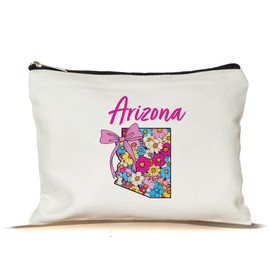 PinPop56 Floral Coquette State Arizona Makeup Bag - Retro Floral State Travel Zippered Makeup Bag Gift For Women - Friends - Arizona Lovers On Birthday - Mothers Day - Holiday