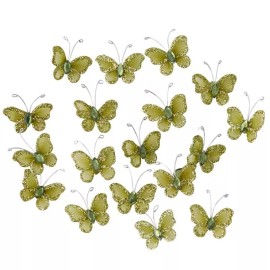 Unbranded Bulk Package of 200 Sage Green Nylon and Glitter Mini 3/4" Butterflies