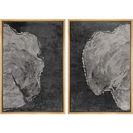 SIGNWIN Framed Canvas Print Wall Art Set Black & White Grunge Forest Tree Rings Nature Wilderness Illustrations Modern Art Rustic Relax/Calm for Living Room, Bedroom, Office - 24"x36"x2 Natural