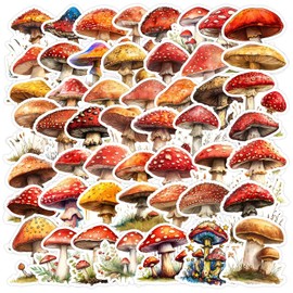 50 Pcs Mushroom Stickers for Kids Teens Adults Boys Girls Gift,Mushroom Stickers Pack for Laptop,Skateboard,Luggage,Car,Bike,Cup,Computer,Water Bottle Decor,Vinyl Waterproof Stickers
