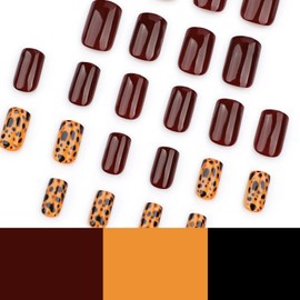 24pcs Leopard Print Short Press on Nails,Elegant Leopard Print Design Fake Nails,French Tip False Nails,12 Sizes False Na-ils with Glue,Full Cover Stick On N-ails for Women Girls,Short Na-ils Nail Art