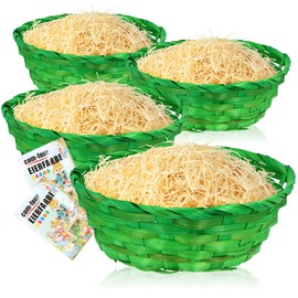 com-four® Easter Decoration & Gift Set - Green Raffia Baskets, Light Easter Grass, Egg Colours - DIY Easter Basket - DIY Easter Nest - Craft Set (Set 5 - Green)