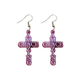 Amazing Grace Cross Purple Earrings