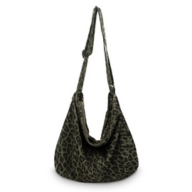 X SIM FITNESSX Leopard Shoulder Bag Shopper Shoulder Bag Macchiato Shoulder Bag Cavans Large Bag with Zip, Leopard Green, L