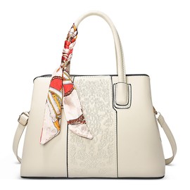 FORRICA Handbag Women Top Handle Bag Exquisite Embroidery Shoulder Bag PU Leather Elegant Ladies Shoulder Bag for Banquet Travel Business White