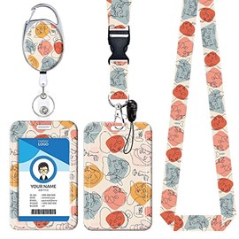 ID Badge Holder with Lanyard and Double Sided Color Print Retractable Badge Reel, Detachable Lanyard Name Card Tag Vertical ID Protector for Nurse Teacher Student Office Employees (Abstract Faces)