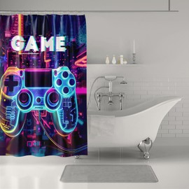 Musealia Video Game Shower Curtain Gaming Gamepad Controller Shower Curtains for Bathroom Decor Waterproof Polyester Fabric Game Bathroom Curtain with Hooks 55x72 Inch