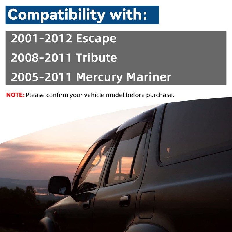 LQQDP 4pcs Front+Rear Smoke Sun/Rain Guard Outside Mount Tape-On Window