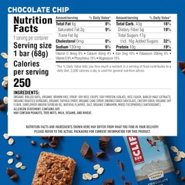 CLIF BAR - Chocolate Chip - Made with Organic Oats - Energy Bars - Non-GMO - Plant Based Protein Bars (15 Pack)