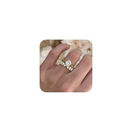 14K Gold Plated Fake Engagement Rings for Women's,Dainty Stackable CZ Cubic Zirconia Wedding Infinity Promise Bands Jewelry Gifts for Her Size 6-10, 7#, Copper, Gold