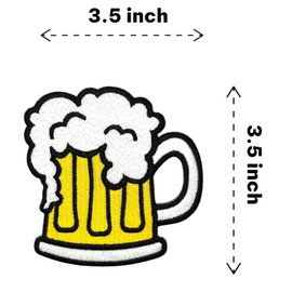 3.5" Beer Mug Iron On Patch - Embroidered Drinking Football Sports Beer Mug Applique Appliques Iron On Sew On Patches for Holes, Clothing, Jeans, Hat, Backpacks, Clothes