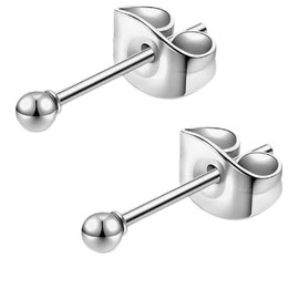 Metal Allergy Friendly, Stainless Steel, Men's, Women's, Round Ball Earrings, Silver, For Both Ears, 0.1 inch (3 mm), 0.2 inch (4 mm), 0.2, Yellow Gold, Metal