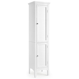 Giantex Bathroom Tall Storage Cabinet - Narrow Freestanding Floor Cabinet with Doors, 5 Tier Shelves(1 Height Adjustable), Corner Pantry Cabinets for Living Room, Slim Tower (1, White)